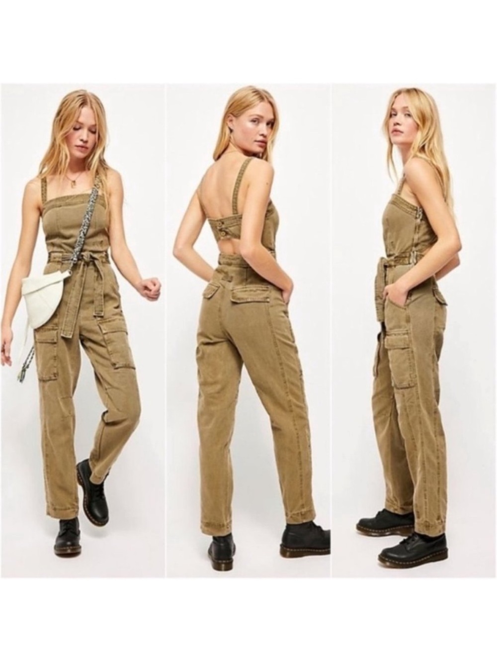 Free People Women's Go West Utility Jumpsuit Size Medium Moss $148 NWT